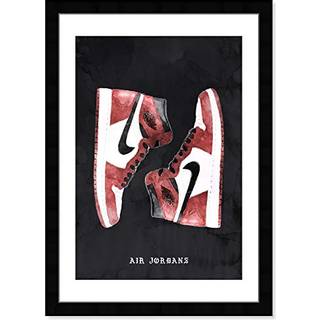 Wynwood Studio Red Basketball Sneakers Wall Art Street Style Home D? Cor indrammet plakatprint maleri 'klassiske sneakers' i Black Red Air Swoosh
