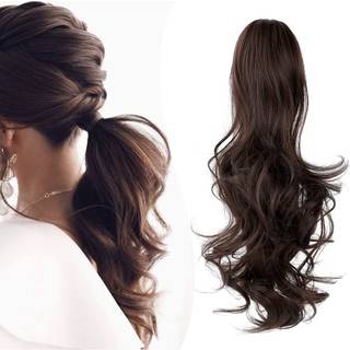 MitryGreen Claw Clip Ponytail Extension 18 """" Klip i bølget hestehalehårforlængelser Lange ponyhaler til kvindelige udvidelser Medium brun bølge