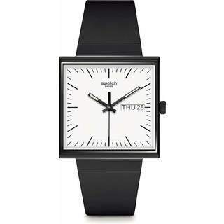 Swatch WHAT IF...BLACK? Square Bioceramic White Dial Unisex Watch SO34B700