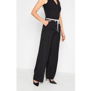 Lts Tall Black Contrast Waistband Wide Leg Trousers Long > 8 Lts | Tall Women's Wide Leg Trousers - Long 8