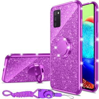 For Samsung A03S Case Galaxy A03S Case Luxury Cute Soft TPU Silicone Glitter Cover For Girls Women With Diamond Ring Stand Bumper ShockProof Full