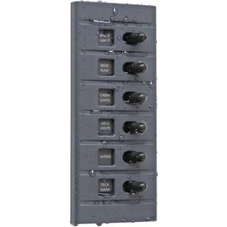 Strømafbryderpanel / sikringspanel Connex Waterproof Switch Panel, 12 V DC, 15 A, 6 afbrydere, med fladstiftsikringer