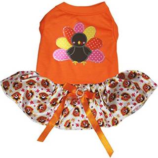 Petitebella Rainbow Turkey Puppy Dog Dress (Orange/Turkeys X-Large)