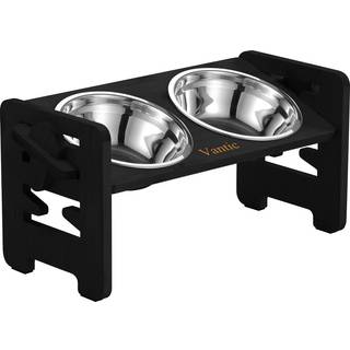 Vantic forh?jede hundesk?le - Justerbare h?vede hunde sk?le til sm? hunde og katte holdbar bambus hundefood sk?l st? med 2 rustfrit st?l sk?le og