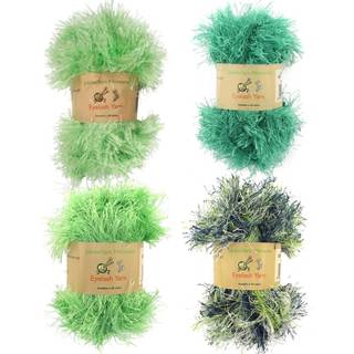 Jubileeyarn Feather Whimsy Eyelash Garn - 50G/Skein Fine Polyester Fur - Shades of Green - 4 Skeins