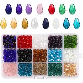 Phogary 300pcs glasperler blandede farver krystal t?rn perler diverse kit flerfarvet glanset l?s afstand perler 8 * 12 mm vanddrop form til smykk