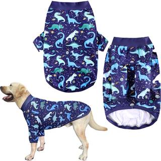 Pripre Dog Navy T Shirts With Universe Dinosaur Pattern Printed Pet Shirt Softable Pyjamas til store hunde (L Navy)