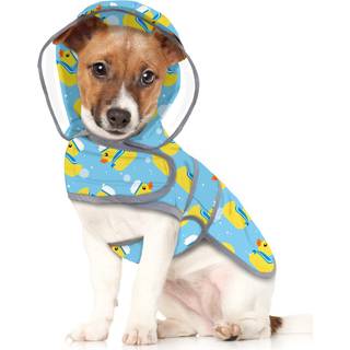 HDE Hunde Regnfrakke med Klar Htte Regnjakke Poncho til Sm Mellemstore Hunde Sailor Ducks Bl - M