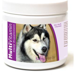 Healthy Breeds Sibirisk Husky Multivitamin til hunde - Dyrlægeanbefalet daglige bløde tyggetabletter, bacon-smag, 60 stk.