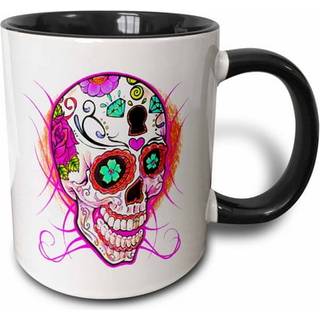3Drose Diamond Sugar Skull Pink Two Tone Mug 11 oz svart