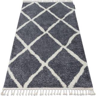 Tæppe BERBER CROSS B5950 grå / hvid kvaster berberi Marokkansk shaggy 80x150 cm