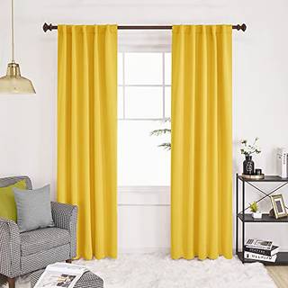 DECONOVO BACK TAB OG ROD Pocket Blackout Gardiner til stue - 42WX84L tommer Mellow Yellow 2 paneler Termisk isoleret lys Blokerende gardiner