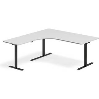 Office hæve-sænkebord 180x180cm i lys grå med sort stel venstrevendt
