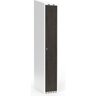 Garderobeskab 1x300 mm Skråt tag Hel søjle Laminat dør Nocturne wood Cylinderlås