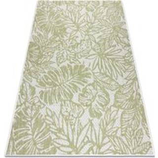 Tæppe SISAL SION Blade, tropisk 22128 Fladvævet ecru / grøn 80x150 cm