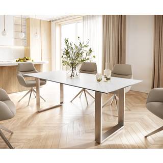 Esstisch Edge 200x100 Keramik Laminam® Statuarietto Weiß Edelstahl Schmal - Statuarietto Weiß