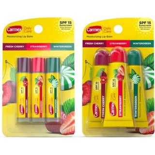 Carmex Daily Care Moisturizing Lip Balm med solcreme Variety Pack i Fresh Cherry Strawberry and Wintergreen 0,35 OZ - 3 Count Packs
