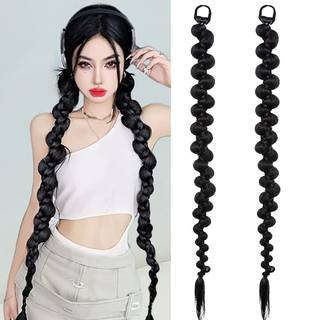 2 stk. Longa flettet hestehaleudvidelse Fashion Style Twist Butterfly With Hair Tie Straight Wrap Around Hair Extensions Ponytail Natural Soft Sy