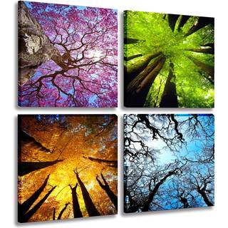 Mesese kunst 4 paneler l?rred v?gkunst for?r sommer efter?r vinter fire s?soner landskab farvet tr? maleri billede udskrifter moderne giclee kuns