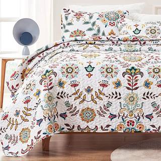 Sleep Zone 3 -delt trykket quilt -s?t - King St?rrelse - Letv?gts reversibelt str?else Coverlet -s?t til hele s?sonen (klassisk blomsterm?nster)