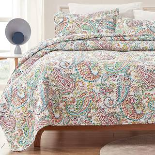 S?vnzone 3 -delt trykket quilt -s?t - King St?rrelse - Letv?gts reversibelt str?else Coverlet -s?t til hele s?sonen (klassisk paisley m?nster) Ki