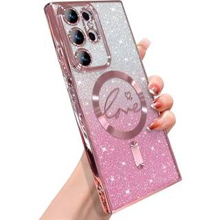 Zonrw til Samsung Galaxy S23 Ultra Case Magnetic For Women Girl Soft Cute Luxury Love Heart Pleting Bling Gradient Glitter Telefonkasse kompatibe