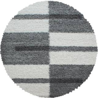 Gala Rund Shaggy tæppe Ternet - Lysegrå - 80x80 (Rund)
