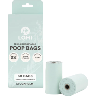 100% Komposterbara hundbajspåsar med handtag & Kamomill Doft - 1 förpackning med 60 påsar