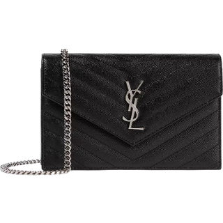 Saint Laurent Cassandre matelassÃ© envelope leather wallet on chain - black - One Size