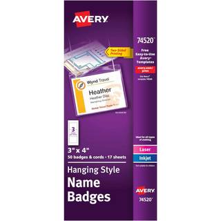 Avery Name Badges With Lanyards Print eller Skriv 3 """" X 4 """" Badge indehavere & Lanyards 50 indsatser (74520)