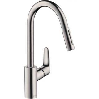 Hansgrohe Focus M41 køkkenarmatur 240 m/udtræk, høj tud, rustfrit stål finish