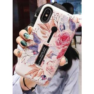 Modeetui med fingerholder - iPhone 12 Mini, Hvid med blomster