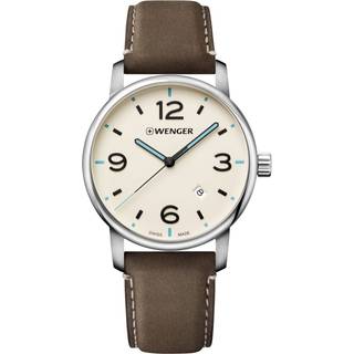 Wenger Urban Metropolitan Quartz Cream Dial Brown Leather Strap Men's Watch 01.1741.118