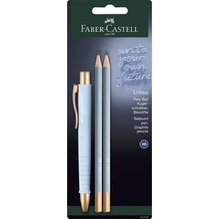 Faber-Castell Poly Ball Urban XB Set, lyseblå/guldtema med kuglepen og blyanter
