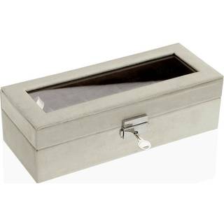 Versa Cream Velvet Wood Urkasse med Spejl - 10 x 7.2 x 25.5 cm