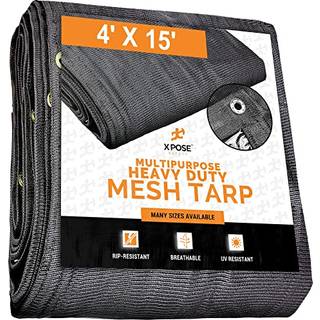 Xpose Safety Heavy Duty Mesh Tarp 4 X 15 - Multipurpose Black Protective Cover med Air Flow - Brug til Tie Downs Shade Hegn Canopies Dump Trucks