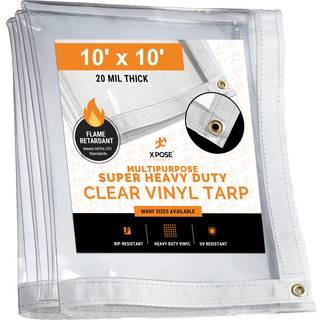 10 'x 10' klar vinyl tarp - brandhæmmende 20 mil super kraftig gennemsigtig vandtæt pvc tarpaulin med messing grommets - til gårdhave midlertidig