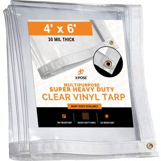4 'x 6' klar vinyl tarp - 30 mil super tunge gennemsigtigt vandtæt pvc tarpaulin med messing grommets - til gårdhave midlertidigt vægcampingt tel