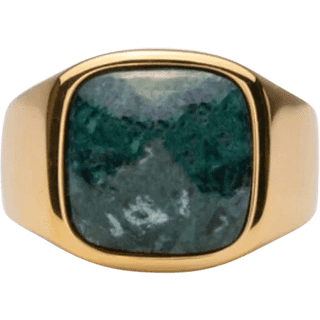 IX Cushion Signet Ring Green Marble