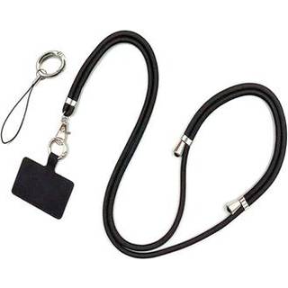 Polyester-telefonrem Justerbar 5 mm halsrem Crossbody-mobiltelefonrem med patch - sort