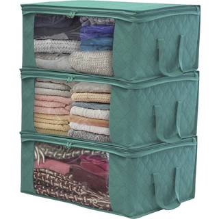 Sorbus sammenfoldelig opbevaringspose Arrang?rer Stort klart vindue og b?r h?ndtag gode til t?jt?pper Lokse Sovev?relser og mere (3-pack teal)