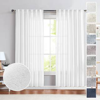 Hvidt linned rene gardiner 72 tommer lange til stue 2 panel s?t tilbage fanen lys filtrering privatlivets bondeg?rd faux linned blend gardin gard