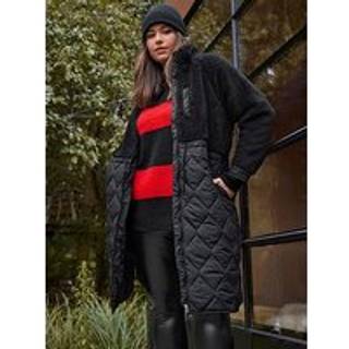 Yours Curve Yours Curve Black Mixed Teddy Quilted Coat