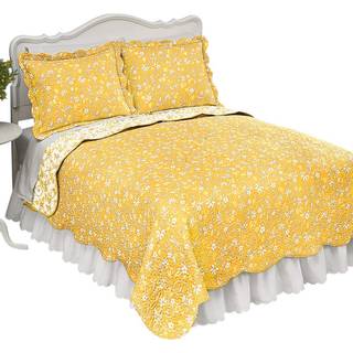Samlinger osv. Vendbar blomster quilt med kammuslingskanter og to-tone design Yellow King