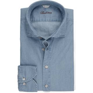 Stenströms Afslappet Blå skjorte i strækbar denim | Herre |Herreskjorter | Slimline | Størrelse: M | Blå | Solid | Lange Ærmer