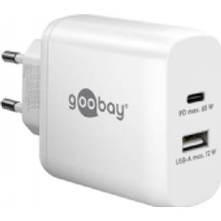 USB-A/ USB-C oplader (12W+65W PD) | Hvid | PRIS-MATCH