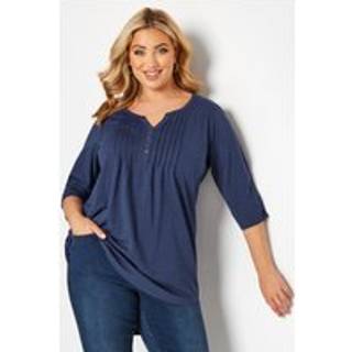 Yours Curve Yours Curve Blue Pintuck Henley Top