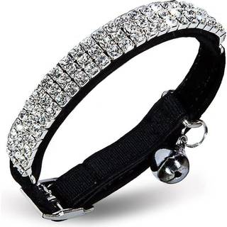 Chukchi Soft Velvet Safe Cat Justerbar krave Bling Diamante med klokker 11 tommer til sm? hunde og katte (sort)