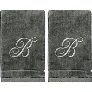 Monogrammede h?ndkl?der Fingertip Personlig gave 11 x 18 tommer - S?t med 2- S?lvbroderet h?ndkl?de - Ekstra absorberende 100% bomulds -bl?d velo