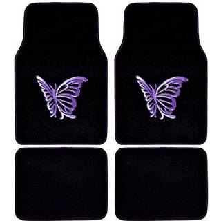 BDK Purple White Butterfly Design Carpet Car Floor Mats til Auto Van Truck SUV-4 Pieces Front & Bagerste fuldt s?t med gummi bagudstyring (MT-509